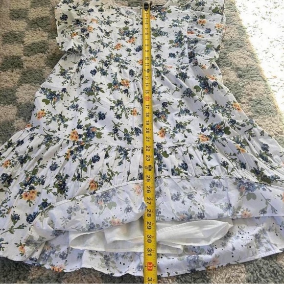 Zara White Floral Ruffle Tiered Mini Dress sz Small - Picture 6 of 7